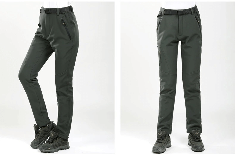 Windproof Waterproof Fleece Women's Hiking Pants SF0223 showcasing front and side views, ideal for camping and trekking adventures.